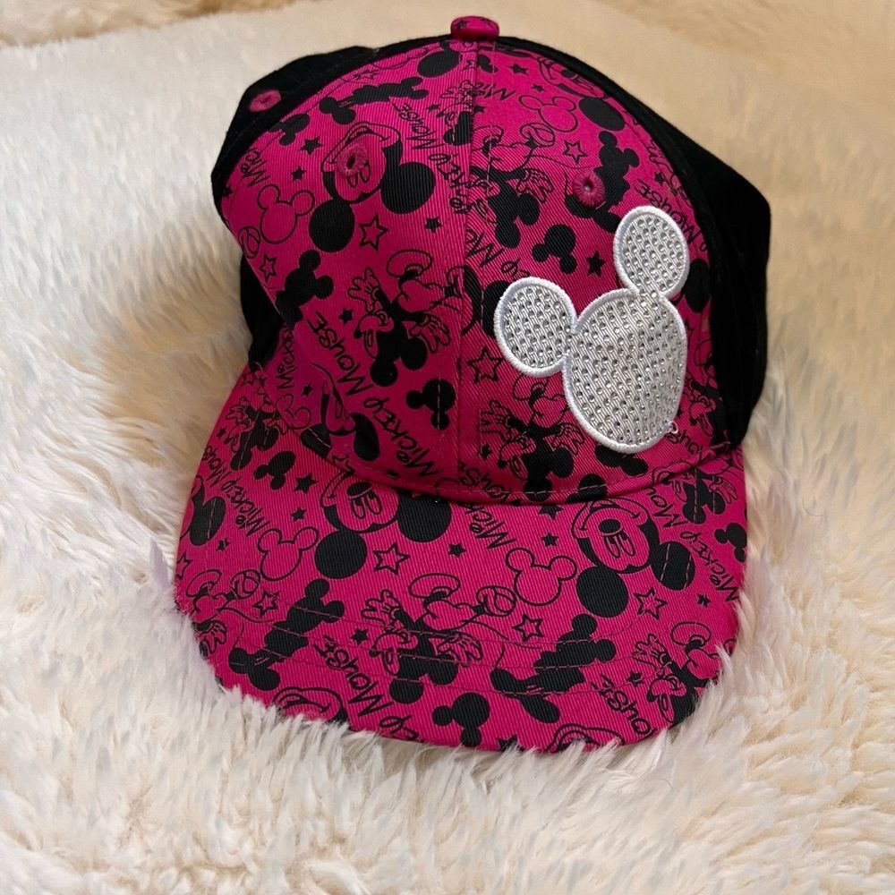 Disney Parks Bling Mickey Mouse Hat Hot Pink Black Youth Adjustable Lightweight